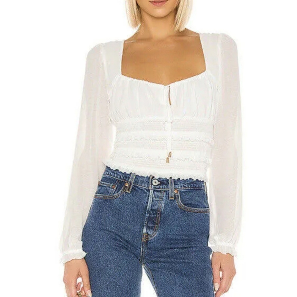 Free People Long Sleeves off white Sheer top, Size Small